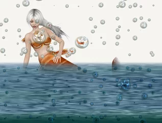 Fototapete Meerjungfrau Meerjungfrau mit Blasen im Wasser