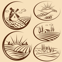 Agriculture landscape and  cereal  harvest labels