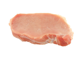 Piece of raw sliced red pork on white background.