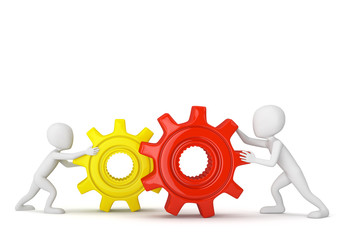 3D small people with gears.