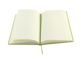 Blank line notebook opened on white background.
