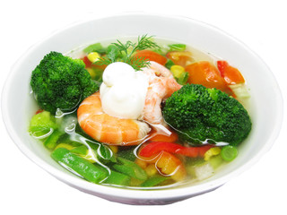soup with shrimps vegetables and sea food