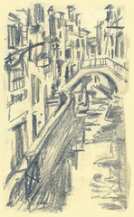 Hand drawn picture of Ponte Mocenigo, Venice