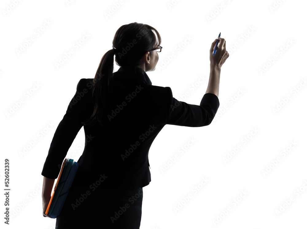 Poster business woman writing copy space silhouette