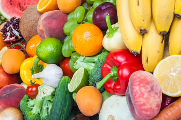 Huge group of fresh vegetables and fruits