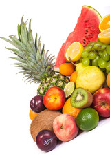 Huge group of fresh fruits isolated on a white background.