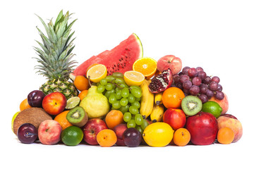 Naklejka na ściany i meble Huge group of fresh fruits isolated on a white background.