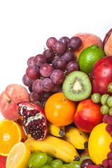 Naklejka na ściany i meble Huge group of fresh fruits isolated on a white background.