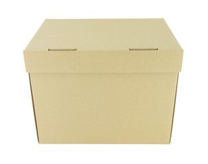 Upper cardboard paper box on white background.