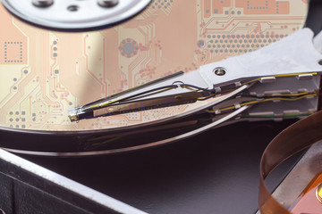 Hard disk drive and circuit board on it's surface.