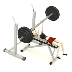 3d render of cartoon character with benchpress