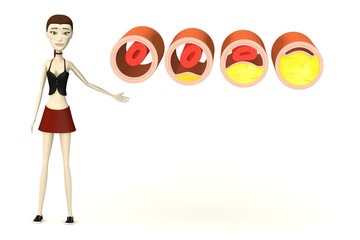3d render of cartoon character with veins with cholesterol
