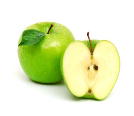 Green apple fruits isolated on white background