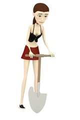 3d render of cartoon character with field shovel