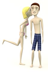 3d render of cartoon woman kissing swimmer