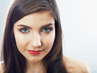 Naklejka premium Girl face close up. Beauty young woman isolated portrait.