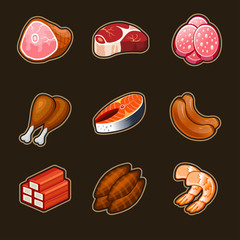 Meat food icons set