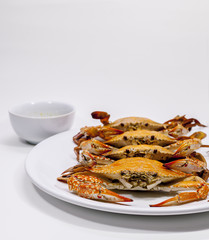 Hot Steamed Blue Crabs.