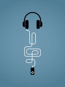 MP3 player, headphones, treble clef