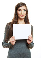 Fototapeta premium Teenager girl hold white blank paper.