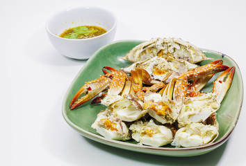 Hot Steamed Blue Crabs.