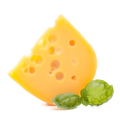 Cheese and basil leaves