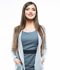 Beautiful young long haired business woman white background iso