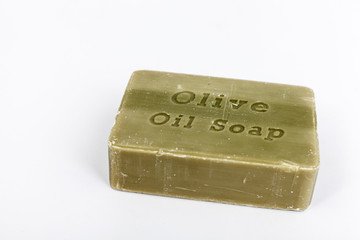 natural olive oil soap on white background