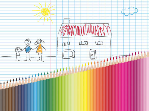 Dessin et crayons de couleur : maison