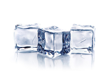 ice cubes with water drops on white background