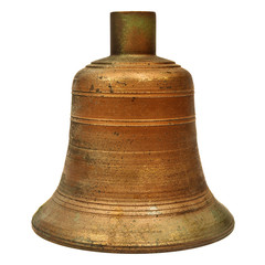 Ancient large church bell isolated on white - obrazy, fototapety, plakaty