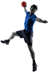 young man exercising handball player silhouette