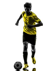 Deurstickers brazilian soccer football player young man silhouette © snaptitude