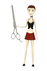 3d render of cartoon character with hair scissors