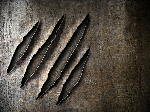claws scratches marks on rusty metal plate