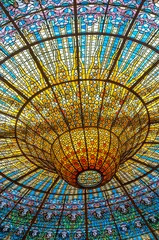 Tableaux ronds sur aluminium Barcelona Ceiling in Misic Palace, Barcelona, Spain