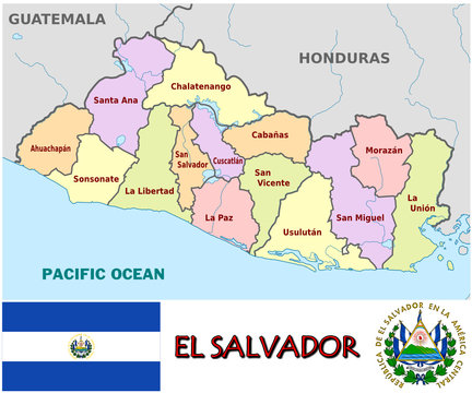 El Salvador America  emblem map symbol administrative divisions