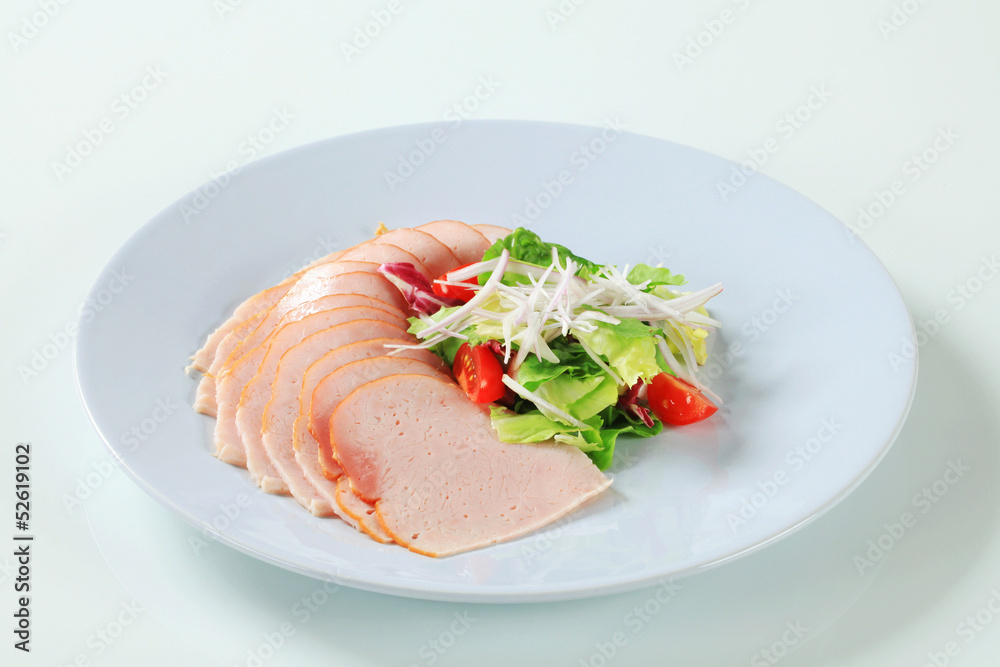 Poster Delicately sliced chicken ham