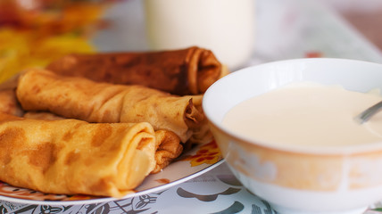 Pancakes and sour cream