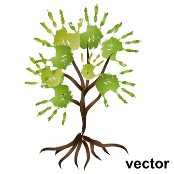 Vector conceptual hand print tree