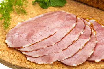 Ripe fresh ham with vegetables