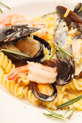 yummy italian pasta with seafood