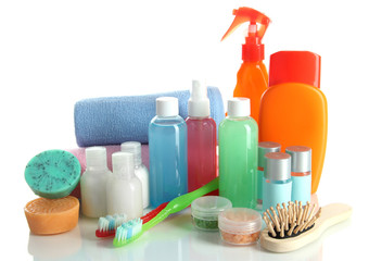 Hotel cosmetics kit isolated on white