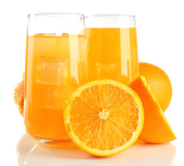 Glasses of orange juice isolated on white