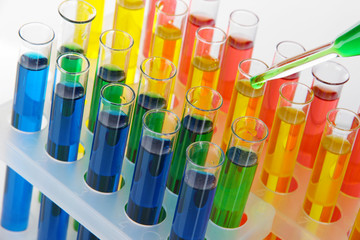 Colorful test tubes close-up