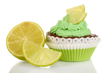 Delicious beautiful key lime cupcake isolated on white