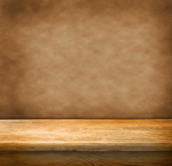 Retro table with wooden table and grunge wall