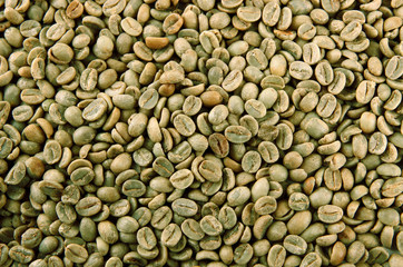Green coffee beans, close up