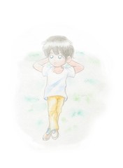 芝生に寝転ぶ男の子