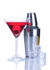 Cocktail shaker and cocktail isolated on white